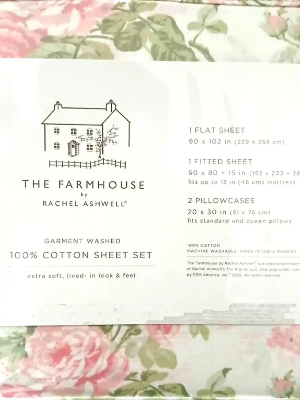 Shabby Chic Rachel Ashwell Farmhouse QUEEN sheet set Pink Floral Roses